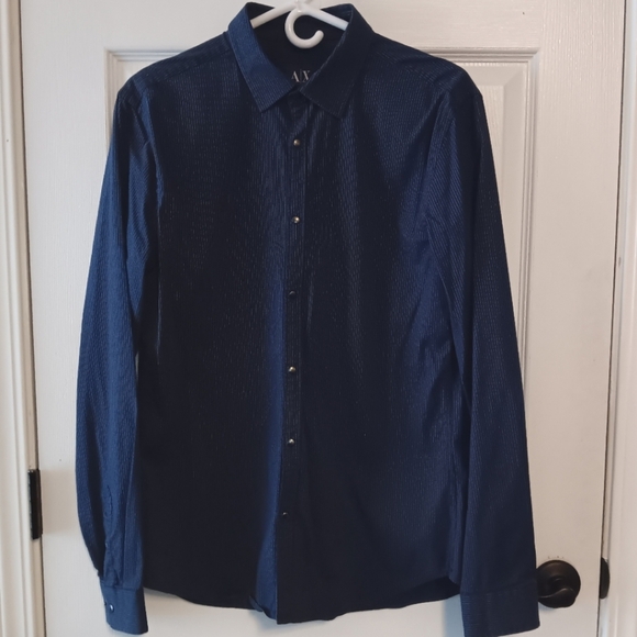A/X Armani Exchange Snap Front Embossed Stripe Long Sleeve Shirt - Picture 1 of 6